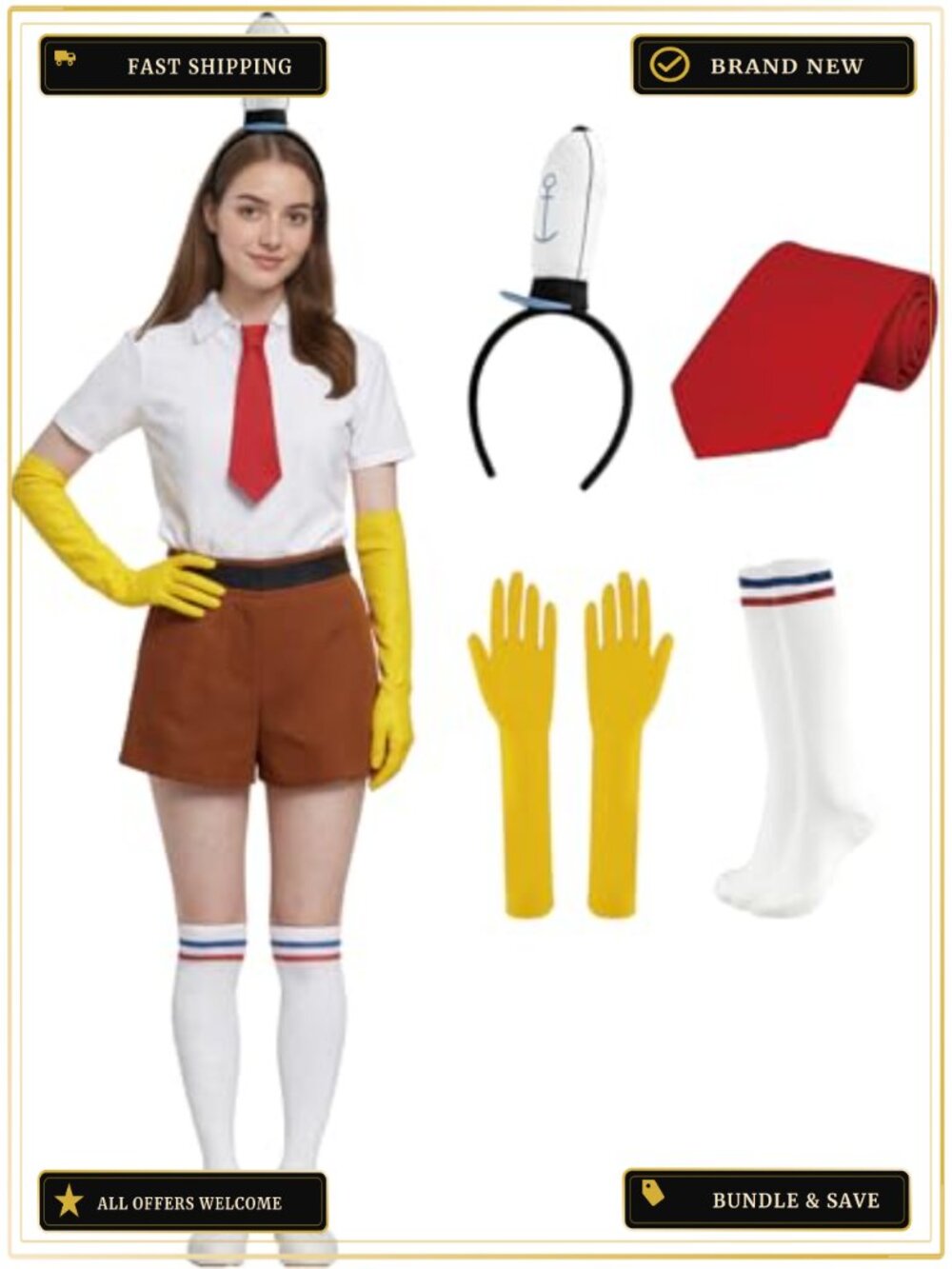 Sailor Costume Set Headband Gloves Tie Striped Socks Cosplay Halloween